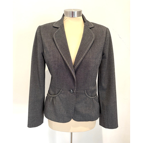 WHITE HOUSE BLACK MARKET Size 4 Gray Blazer Jacket Pockets Silk-Lined EUC - Picture 1 of 12